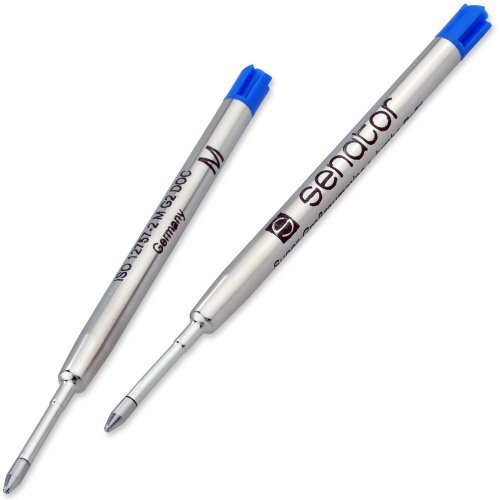 Senator G2 M niebieski wkład do długopisu zestaw 2 wkładów metalowych o dużej pojemności, kolor: niebieski, szerokość linii: 1,0 mm G2 typ Parker M, ISO 12757-2 trwały (140-9-2BL)