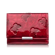 Portfele - Portfel damski skórzany mały lakierowany z tłoczeniem w motyle czerwony SP-23-RD - miniaturka - grafika 1