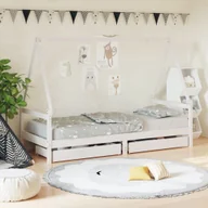 Łóżeczka i kojce - The Living Store Rama łóżka dziecięcego z szufladami - biała - 80x200 cm - sosnowa - Łóżko Dla Dzieci - miniaturka - grafika 1