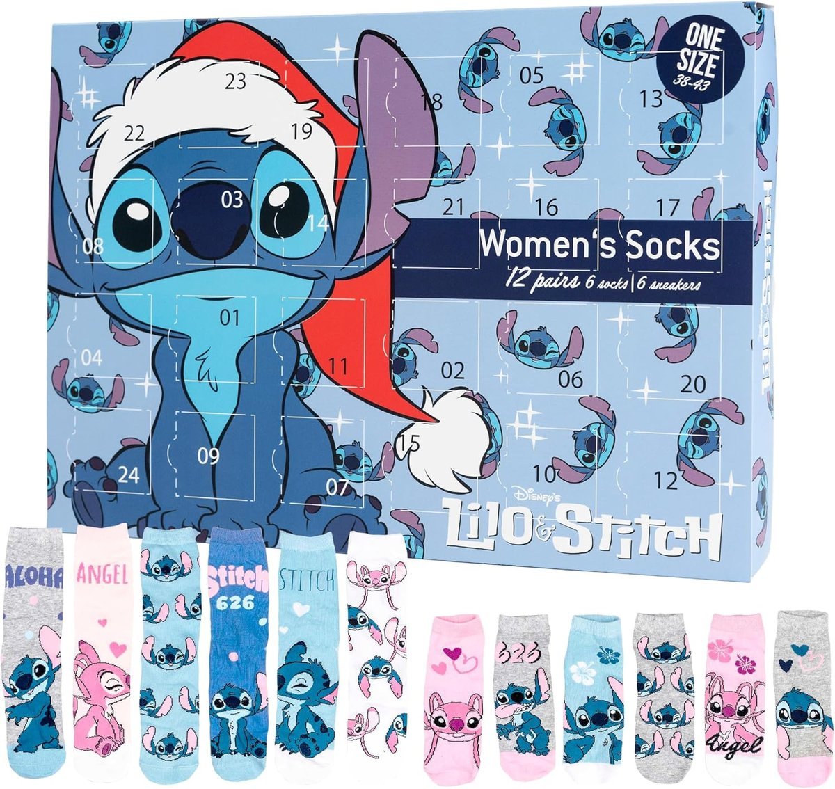 Kalendarz Adwentowy 2024 Disney Stitch Zestaw 12 Skarpetek Prezent