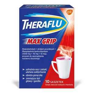 GlaxoSmithKline CONSUMER HEAL.POLSKA THERAFLU MAX GRIP 10 sasz 4632373 - Przeziębienie i grypa - miniaturka - grafika 1