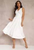 Sukienki - Biała Sukienka z Kopertowym Dekoltem i Plisowanym Dołem Anamarie - miniaturka - grafika 1
