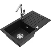 Zlewozmywaki z baterią - Mexen Pablo zlewozmywak granitowy 1-komorowy z ociekaczem i baterią kuchenną Flora, czarny - miniaturka - grafika 1