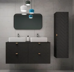 Czarny komplet do łazienki słupek i 2 szafki pod umywalkę 60 R7-S05 - Szafki łazienkowe - miniaturka - grafika 1