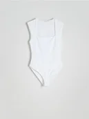 Koszulki i topy damskie - Reserved - Body z dekoltem karo - biały - miniaturka - grafika 1