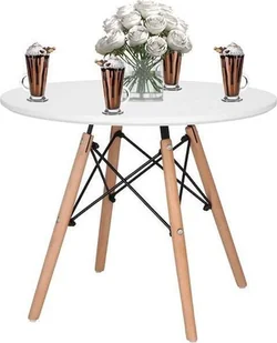 Springos Stolik kawowy okrągły śr. 60 cm do salonu, jadalni styl skandynawski biało-brązowy UNIWERSALNY - Ławy i stoliki kawowe - miniaturka - grafika 1