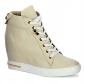 Botki damskie - Beżowe sneakersy wysokie damskie CARINII B9505-R25 skóra modne z ozdobą r.40 - miniaturka - grafika 1