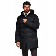 Kurtki męskie - Długa pikowana kurtka męska z kapturem - czarna V1 OM-JALJ-0264 rozmiar S - miniaturka - grafika 1