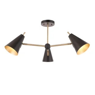 Lampa sufitowa Dazzle w stylu mid-century modern z trzema stożkowymi kloszami w czarno-złotym wykończeniu - Lampy sufitowe - miniaturka - grafika 1