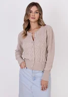 Swetry damskie - Elegancki kardigan - SWE317 beż MKM - miniaturka - grafika 1