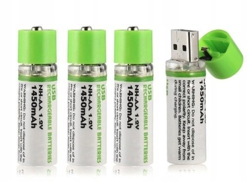 AKUMULATOR BATERIA AA ŁADOWANA USB 1450mAh ZESTAW 4 sztuki