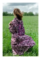 Plecaki worki - PLECAK / worek kwiatowy w autorski print SŁOWIKI na różowym + z drugiej strony bordowym tle (100% sztywna bawełna) - miniaturka - grafika 1