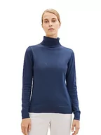 Swetry damskie - TOM TAILOR Damski sweter Basic z golfem, 10378-Dark Denim Blue, L - miniaturka - grafika 1