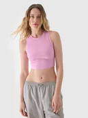 Koszulki i topy damskie - Crop top slim damski 4F 4FWSS24TSLEF066-56S Różowy - miniaturka - grafika 1