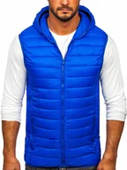 Kamizelki męskie - Kobaltowa pikowana kamizelka męska z kapturem Denley LY36 - miniaturka - grafika 1