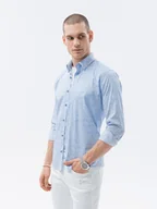 Koszule męskie - Koszula męska z długim rękawem - błękitna K609 - Ombre Clothing - miniaturka - grafika 1