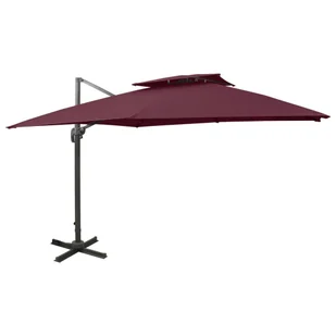 vidaXL Parasol wiszący z podwójną czaszą, 300x300 cm, bordowy 312380 - Parasole ogrodowe - miniaturka - grafika 10