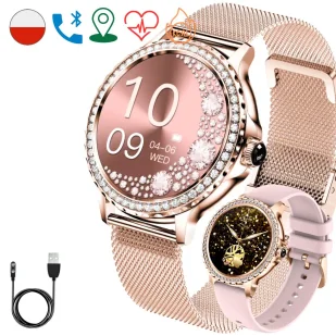 Rubicon Tiffany Złoty z kryształkami z funkcją rozmowy - Smartwatch - miniaturka - grafika 1