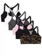 Biustonosze - Fruit of the Loom Biustonosz sportowy dla kobiet ze stanikiem sportowym z bawełnianym paskiem spaghetti Value Pack, Petite Modern Camo/biały/czarny odcień, róża, z czarnym/grafitowym, czarnym - miniaturka - grafika 1