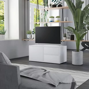 vidaXL Szafka pod TV, biała, 80x34x36 cm, płyta wiórowa - Szafki RTV - miniaturka - grafika 1