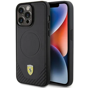 Etui Ferrari Carbon Metal Logo MagSafe na iPhone 15 Pro Max - czarne - Etui i futerały do telefonów - miniaturka - grafika 1