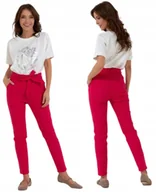 Spodnie damskie - Spodnie Damskie Chinosy wiskozowe eleganckie wiązane wysoki stan RÓŻOWE S/M - miniaturka - grafika 1