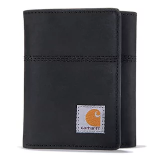 Portfele - Carhartt Męskie standardowe potrójnie składane, trwałe portfele, dostępne style płótna, skóra siodłowa (czarna), jeden rozmiar - grafika 1