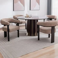 Krzesła - Zestaw 2 krzeseł z podłokietnikami z bukli i drewna kauczukowego - Brązowoszary i czarny - LIVELIA - miniaturka - grafika 1