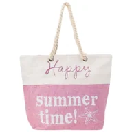 Torebki damskie - Torba plażowa duża SUMMER TIME różowo-biała na zamek - miniaturka - grafika 1