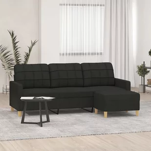 vidaXL 3-osobowa sofa z podnóżkiem, czarna, 180 cm, tkaniną - Sofy i kanapy - miniaturka - grafika 1