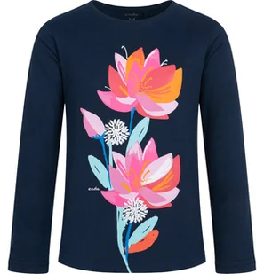 T-shirt z długim rękawem dla dziewczynki, z motywem kwiatowym, granatowy 9-13 lat - Bluzki dla dziewczynek - miniaturka - grafika 1
