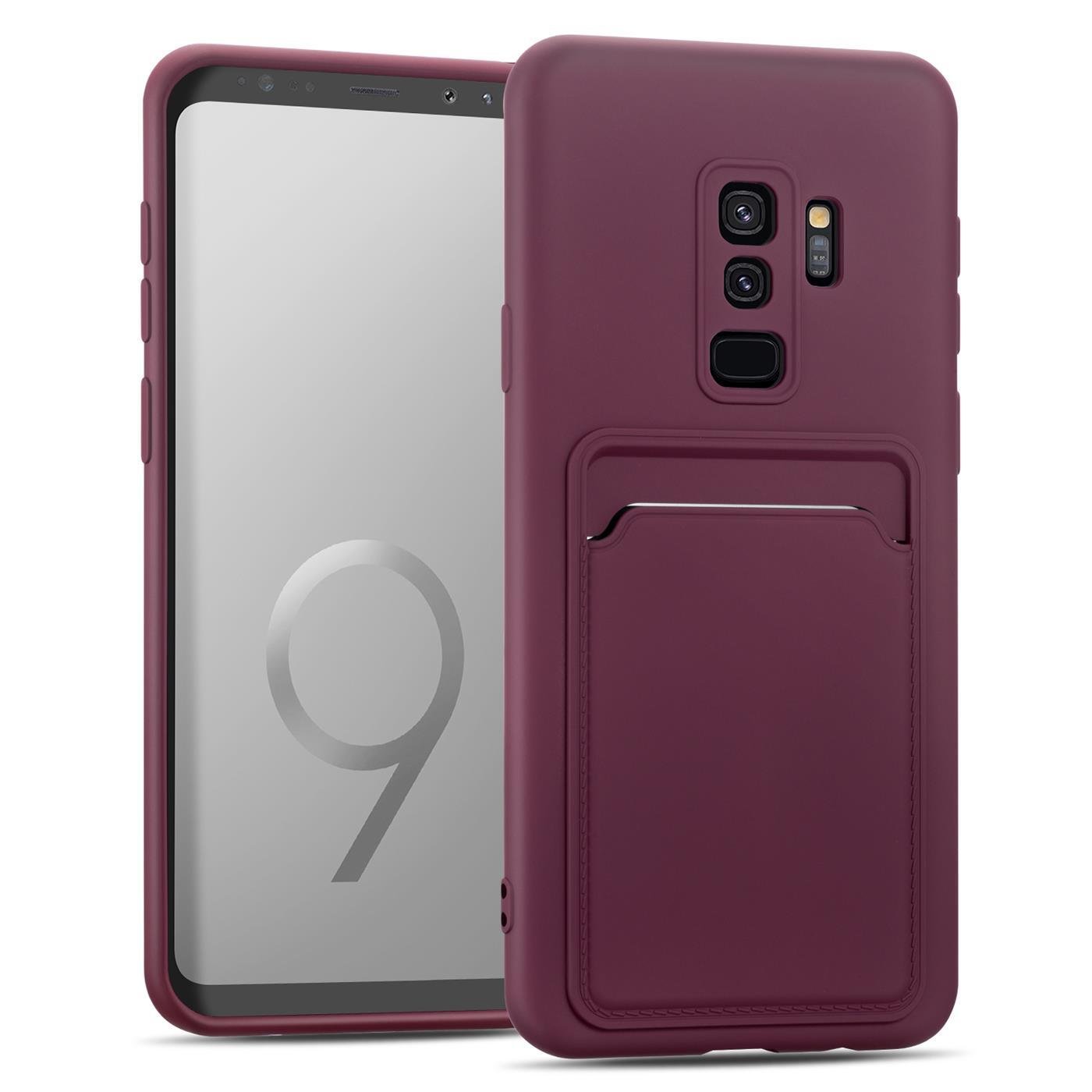 Etui na telefon komórkowy Samsung Galaxy S9 Plus silikonowe etui ochronne z kieszenią na kartę Slim Wallet Case, Raspberry