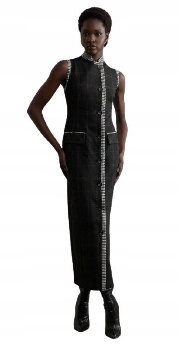 Karen Millen Czarna Sukienka Midi z Zamkiem dla Niskich Petite 40 B1c