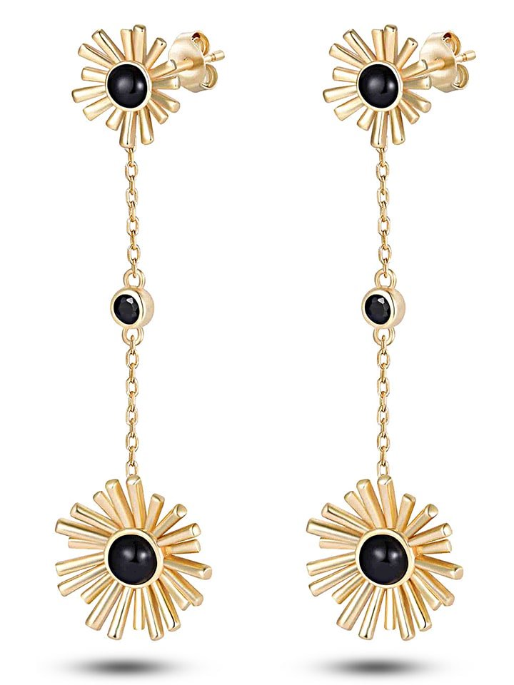 DI GIORGIO Pozłacane kolczyki-wkrętki z onyksami i cyrkoniami