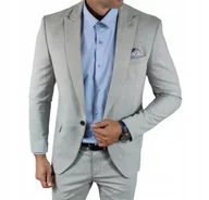 Marynarki męskie - Marynarka jednorzędowa taliowana gładka szara - popielata DJM05 - 48 - miniaturka - grafika 1