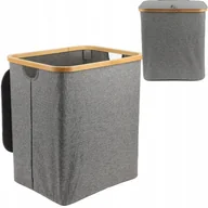 Kosze na bieliznę - Kosz na pranie, 80L, składany, bambusowy, szary - miniaturka - grafika 1