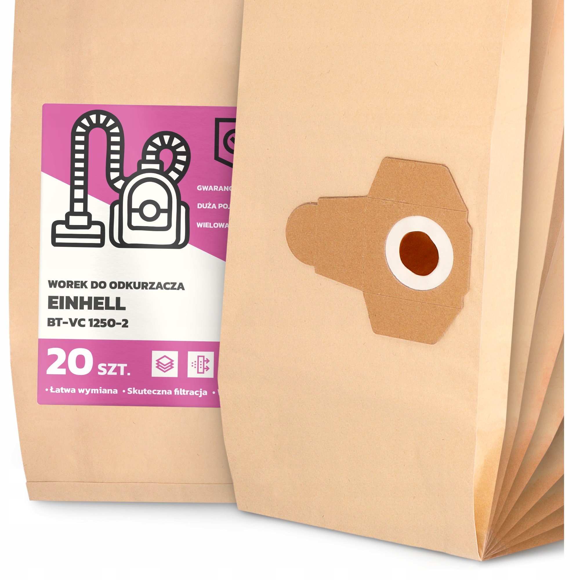 20x Worek do Odkurzacza Einhell Bt-vc 1250-2 Papierowy Duży Mocny Worki 2A