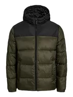 Kurtki męskie - JACK & JONES Męska kurtka puchowa JJETOBY Puffer Hood SN, Rosin/Detail:Black Blocking, L, Rosin/Detail:black Blocking - miniaturka - grafika 1
