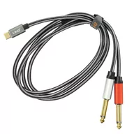 Kable USB - Kabel Audio / Rozdzielacz USB-C na 2x Jack 6,35 mm Meski Plecionka Nylonowa 1,5 m, LinQ - Szary - miniaturka - grafika 1