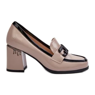 S.Barski Półbuty Damskie Na Słupku Lakierowane Beżowe D&A MR38-973 beżowy - Półbuty damskie - miniaturka - grafika 1
