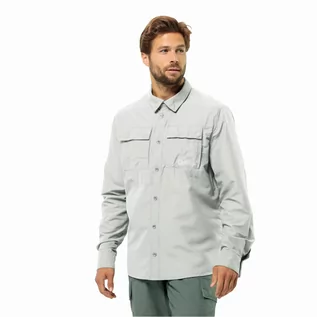 Koszule męskie - Męska koszula trekkingowa Jack Wolfskin BARRIER LS SHIRT M cool grey - S - grafika 1
