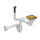 Baterie kuchenne - Odpływ zatyczkowy KWADRATOWY z syfonem 1-komorowy PVD miedź (GRANIT-pionowy), save space - miniaturka - grafika 1
