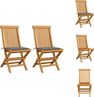 Fotele i krzesła ogrodowe - vidaXL Krzesła ogrodowe z szarymi poduszkami 2 szt. Krzesła ogrodowe z litego drewna tekowego - miniaturka - grafika 1