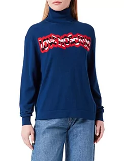 Swetry damskie - Love Moschino Damski sweter z długim rękawem z paskami, niebieski, 42 - grafika 1