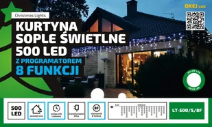 Multimix.pl Kurtyna Sople LED 25 m 500 LED timer i programator 8 funkcji NR 1823 Ciepły biały OLT-500/S/8F/X - Oświetlenie świąteczne - miniaturka - grafika 1