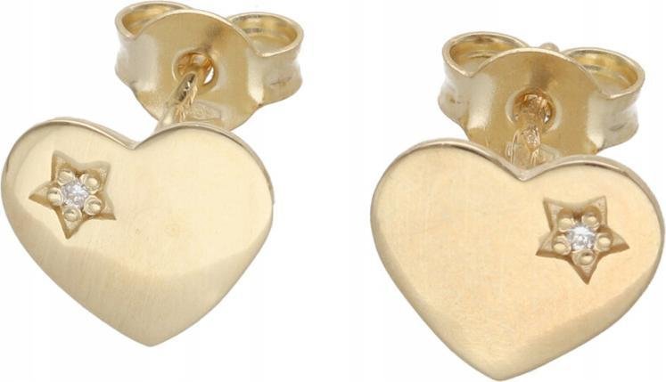 Złote kolczyki 585 serduszka z diamencikami elegancki wzór dla niej 14kt
