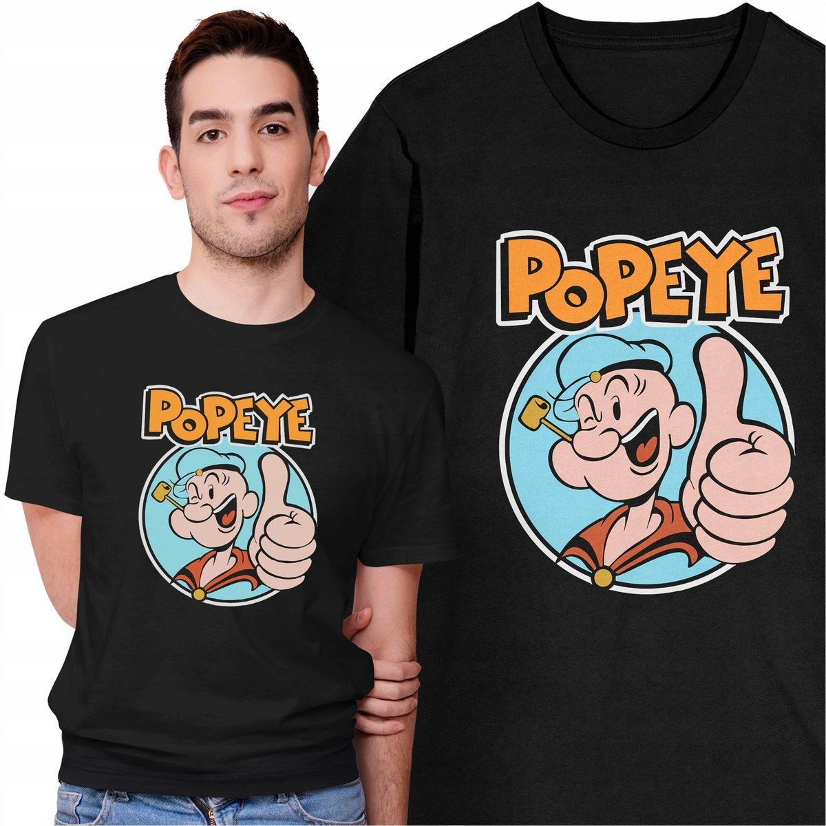 Koszulka Męska z Nadrukiem na Siłownię Trening Popeye Kreskówka Retro