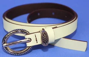 Pasek Damski Skórzany Gładki Arucce (PL) 15 mm Wąski Złota klamra Metalowa Szlufka JASNY ŻÓŁTY - Paski - miniaturka - grafika 1