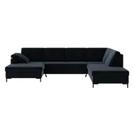 Narożniki - Ciemnoniebieska aksamitna rozkładana sofa w kształcie U Ghado Moor, prawostronna - miniaturka - grafika 1