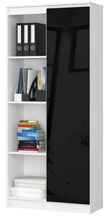 REGAŁ BIUROWY R 80 cm CLP 1 DRZWI 4 PÓŁKI BIAŁY / CZARNY POŁYSK - Regały biurowe - miniaturka - grafika 6